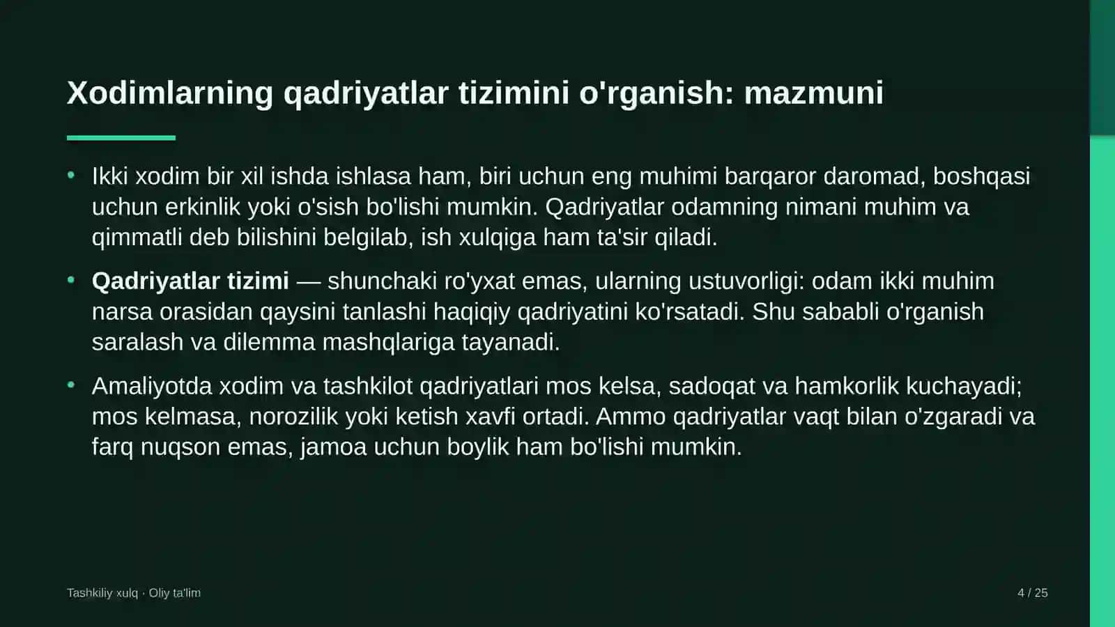qishloq xo'jaligida xodimlarning qadriyatlar tizimini o'rganish 5310 4