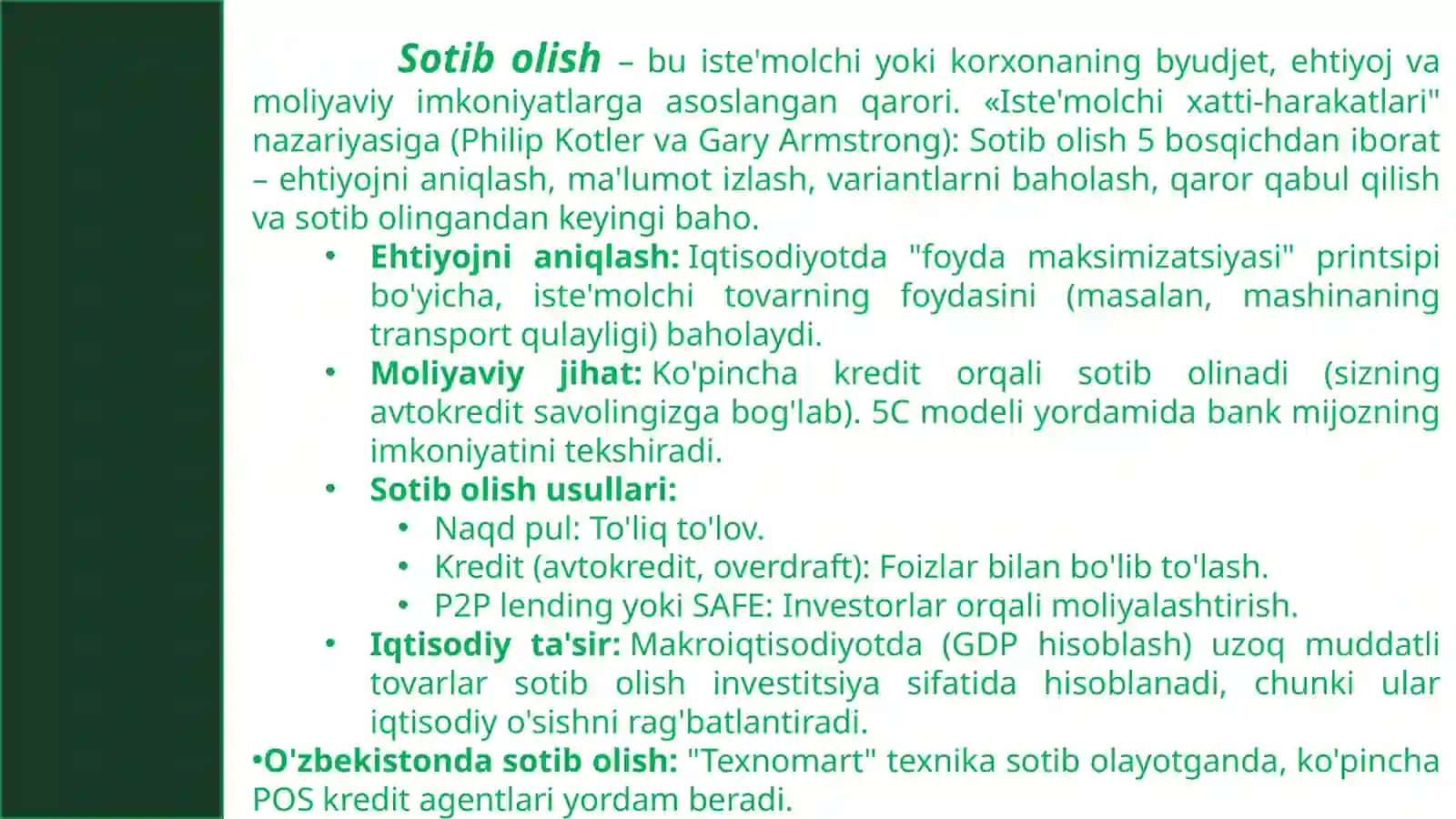 Investisiyalar, uzoq muddat foydalaniladigan tovarlar va ipoteka kreditlarni 4