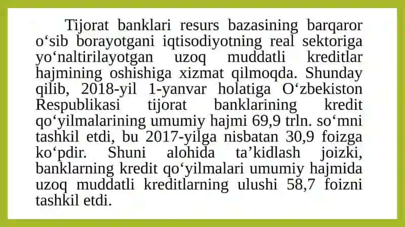 XORIJIY INVESTITSIYALAR VA KREDITLAR HISOBIGA LOYIHALARNI MOLIYALASHTIRISH 4