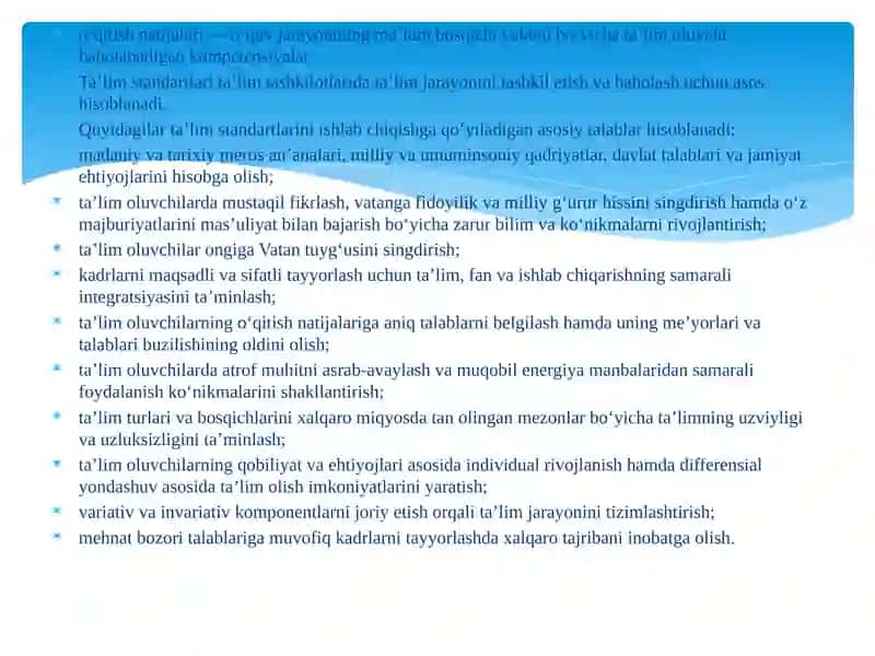 DTS va o‘quv dasturi, yangi avlod darsliklarining yaratilishi va amaliyotga joriy etilishi. 4