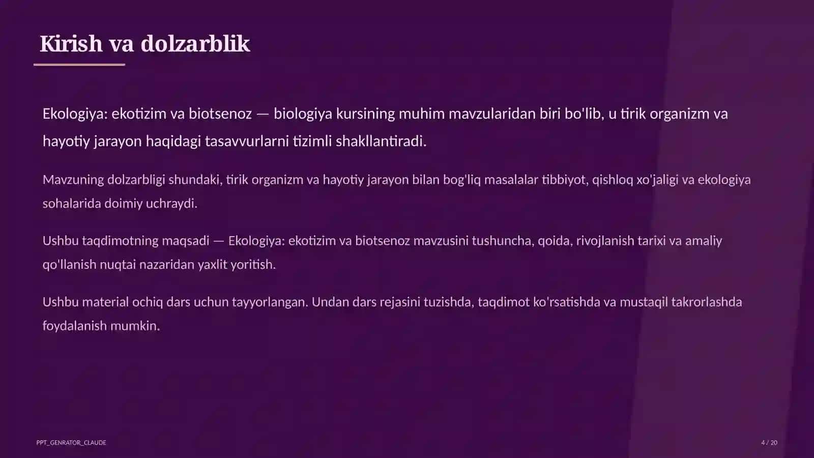 Ekologiya: ekotizim va biotsenoz (10-sinf) 4