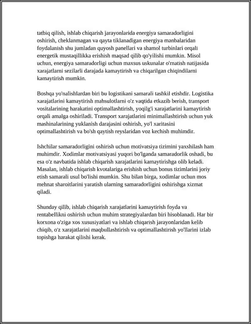 FOYDA VA RENTABELLIKNI OSHIRISH IMKONIYATLARINI ANIQLASH 4