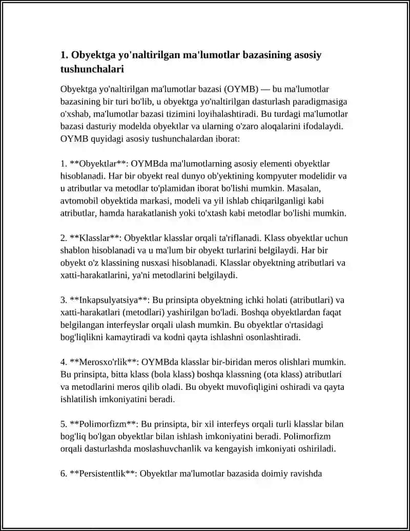 Obyektga yo'naltirilgan ma'lumotlar bazasi 4