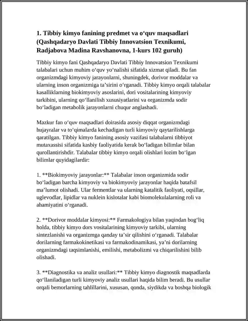 Tibbiy Kimyo Fanining Predmet va O‘quv Maqsadlari 4
