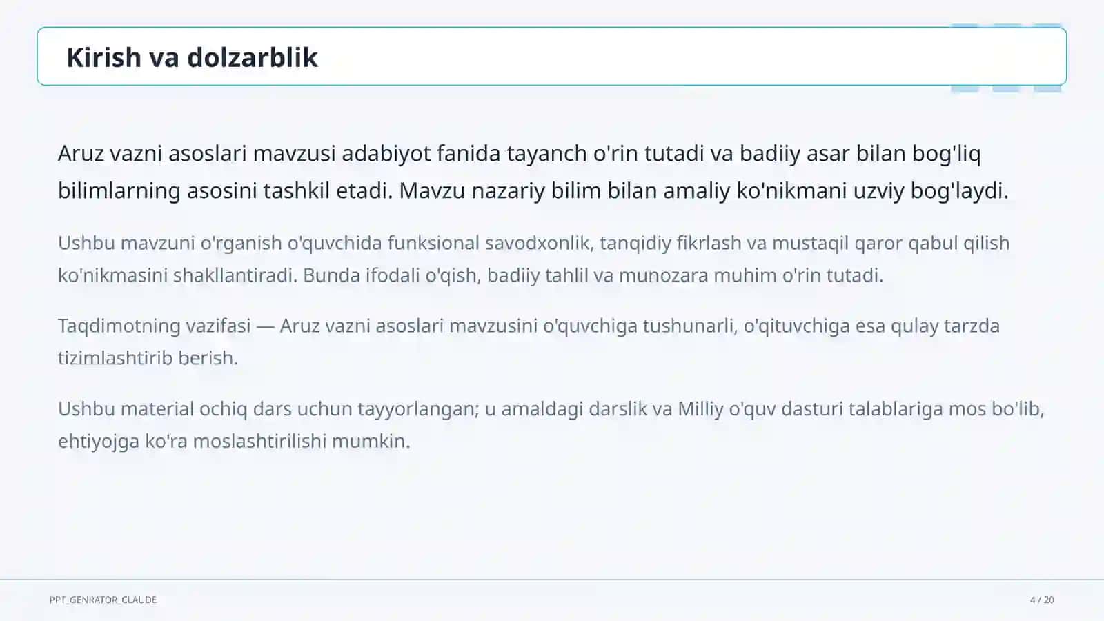 Aruz vazni asoslari (9-sinf) 4