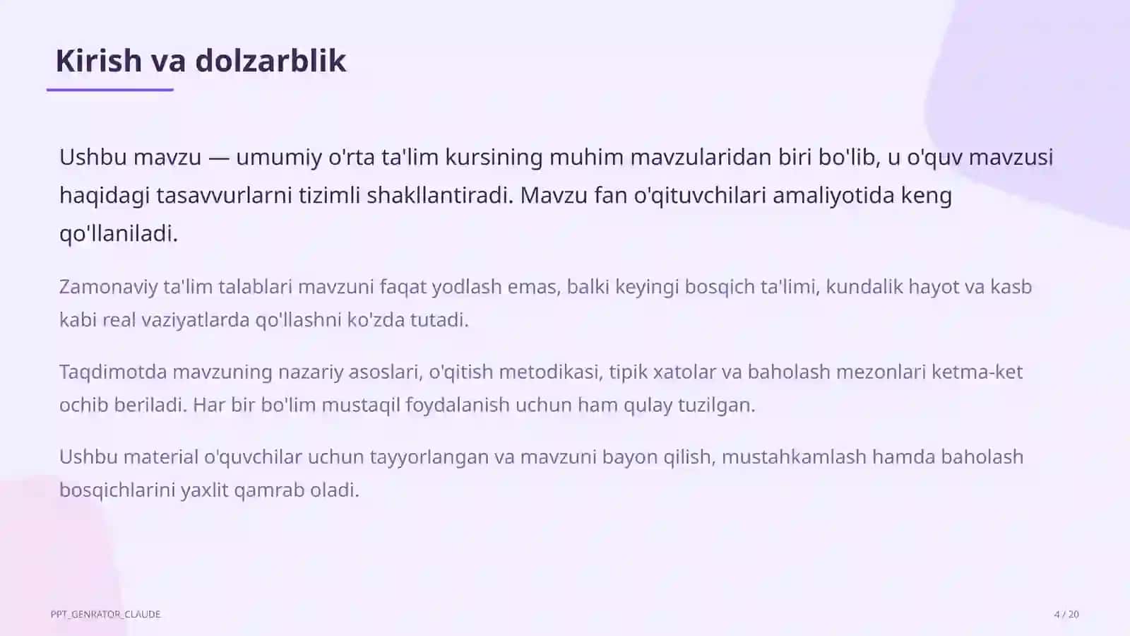 Maktab sun'iy intellekt yordamchisi va dars konstruktori 4