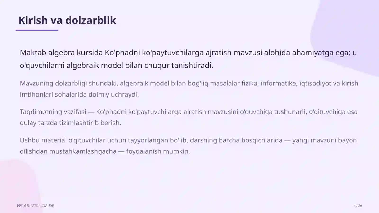 Ko'phadni ko'paytuvchilarga ajratish (7-sinf) 4