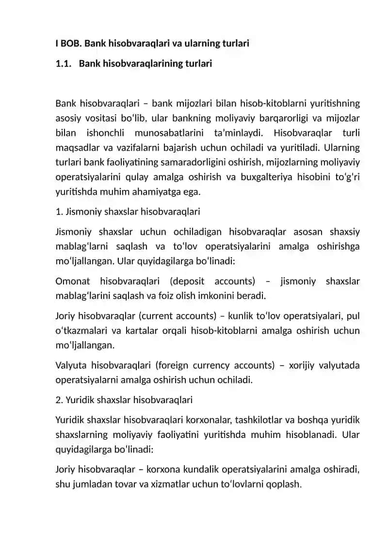 Banklarda ochiladigan hisobvaraqlarning turlari va ularning yuritilishi. 4