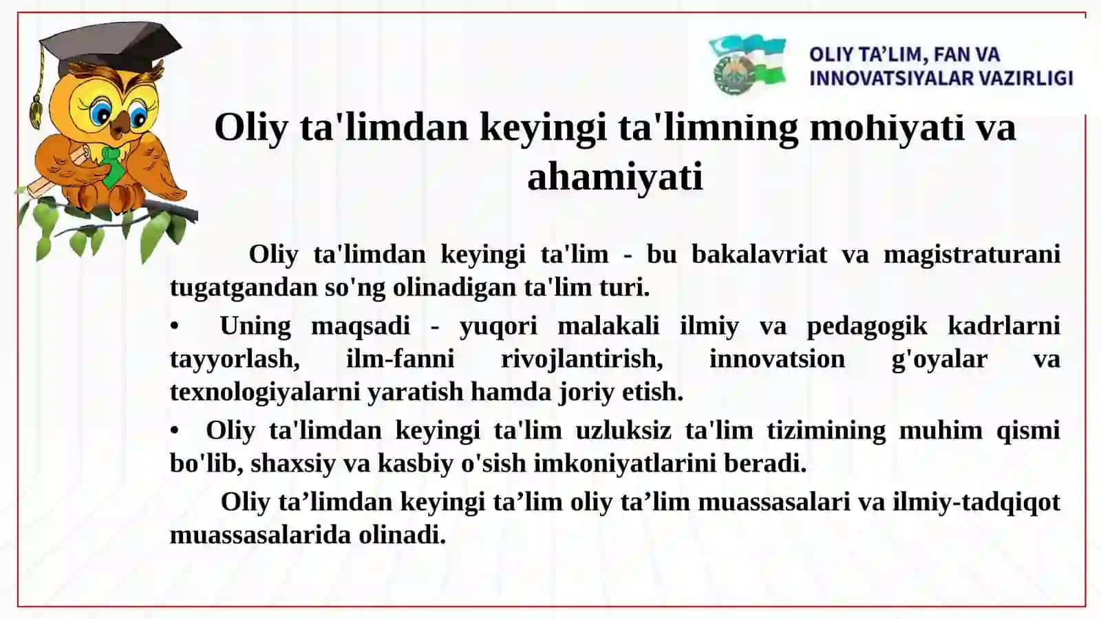 Oliy ta’lim dan keyingi ta’lim vailmiy-pedagogik kadr tayyorlash 4