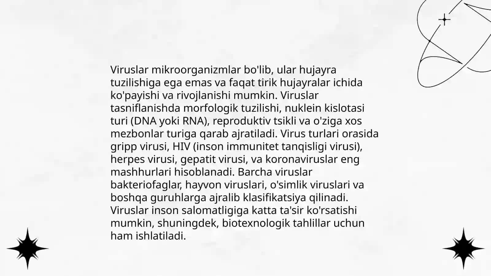 Viruslar. Pro-eukariot hujayralar. Ularning oʻziga xos umumiy tuzilishi va farqlari 4