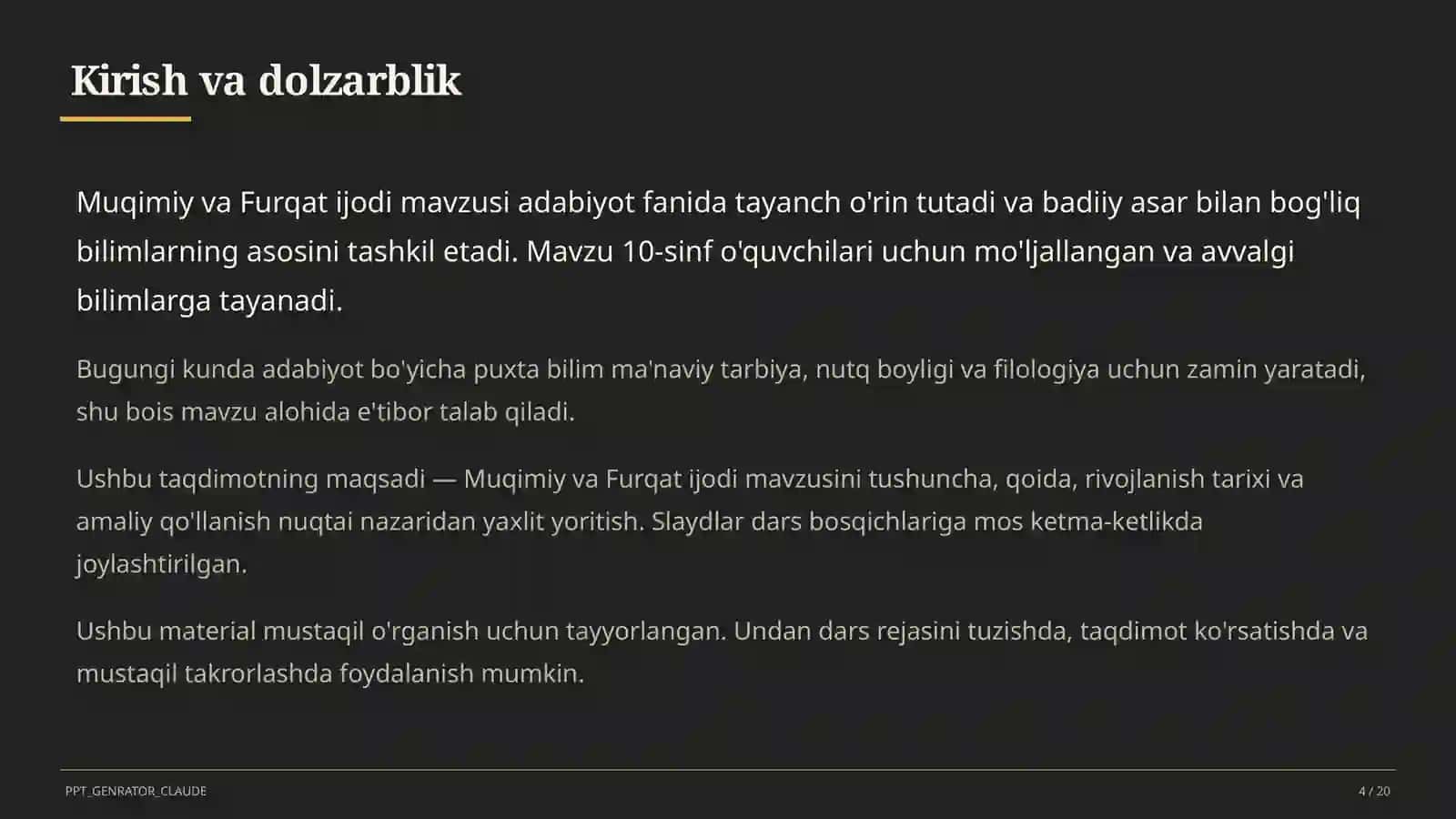 Muqimiy va Furqat ijodi (10-sinf) 4