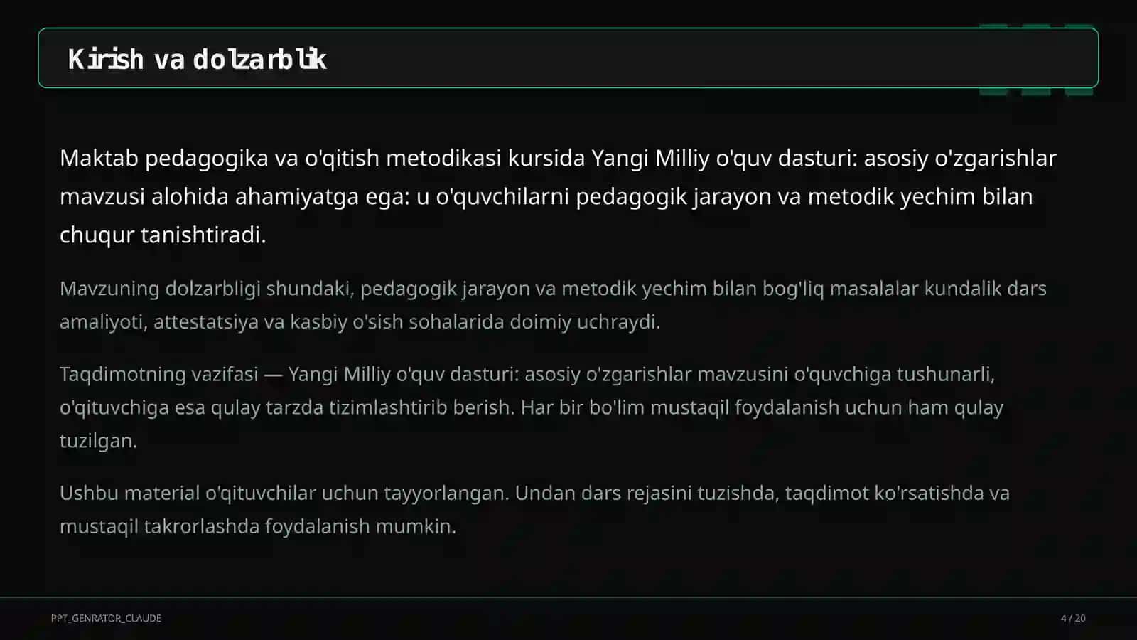 Yangi Milliy o'quv dasturi: asosiy o'zgarishlar 4