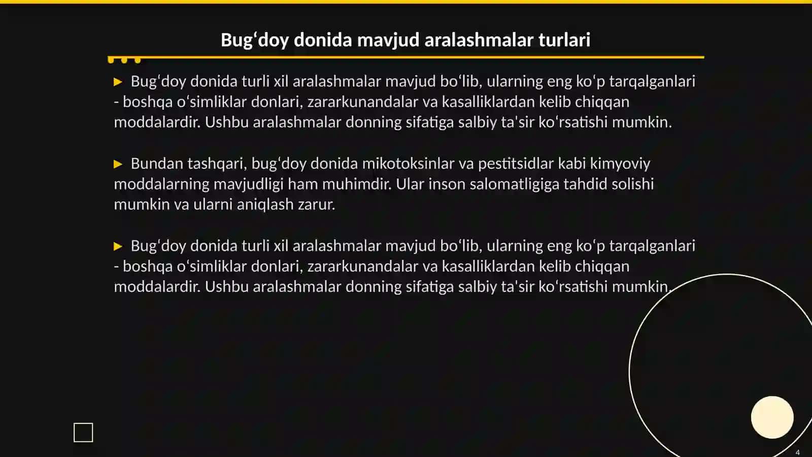 Bugʻdoy donidagi aralashmalar tarkibi va miqdorini aniqlash 4