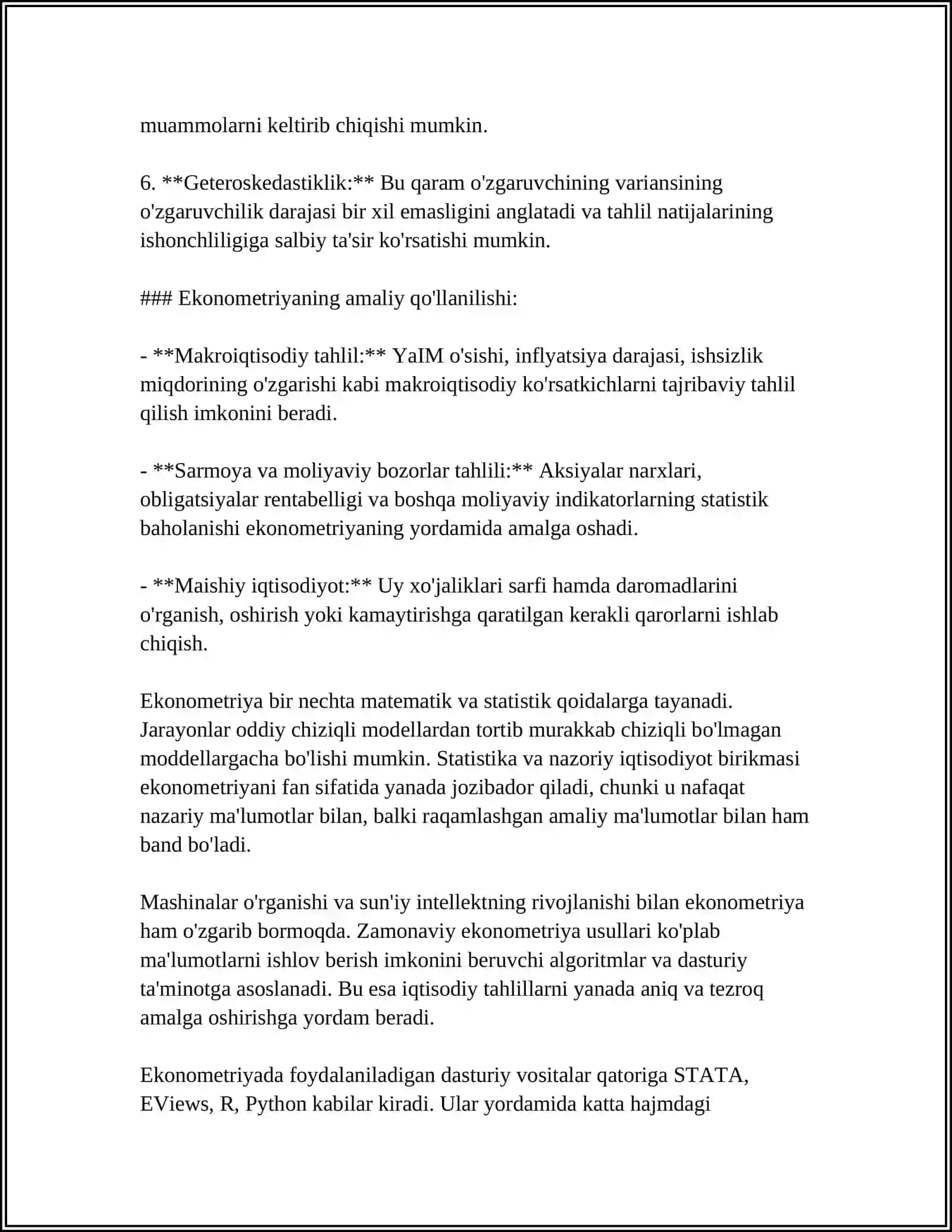 MUSTAQIL ISH Mavzu: KO‘P OMILLI EKONOMETRIK TAHLIL 4