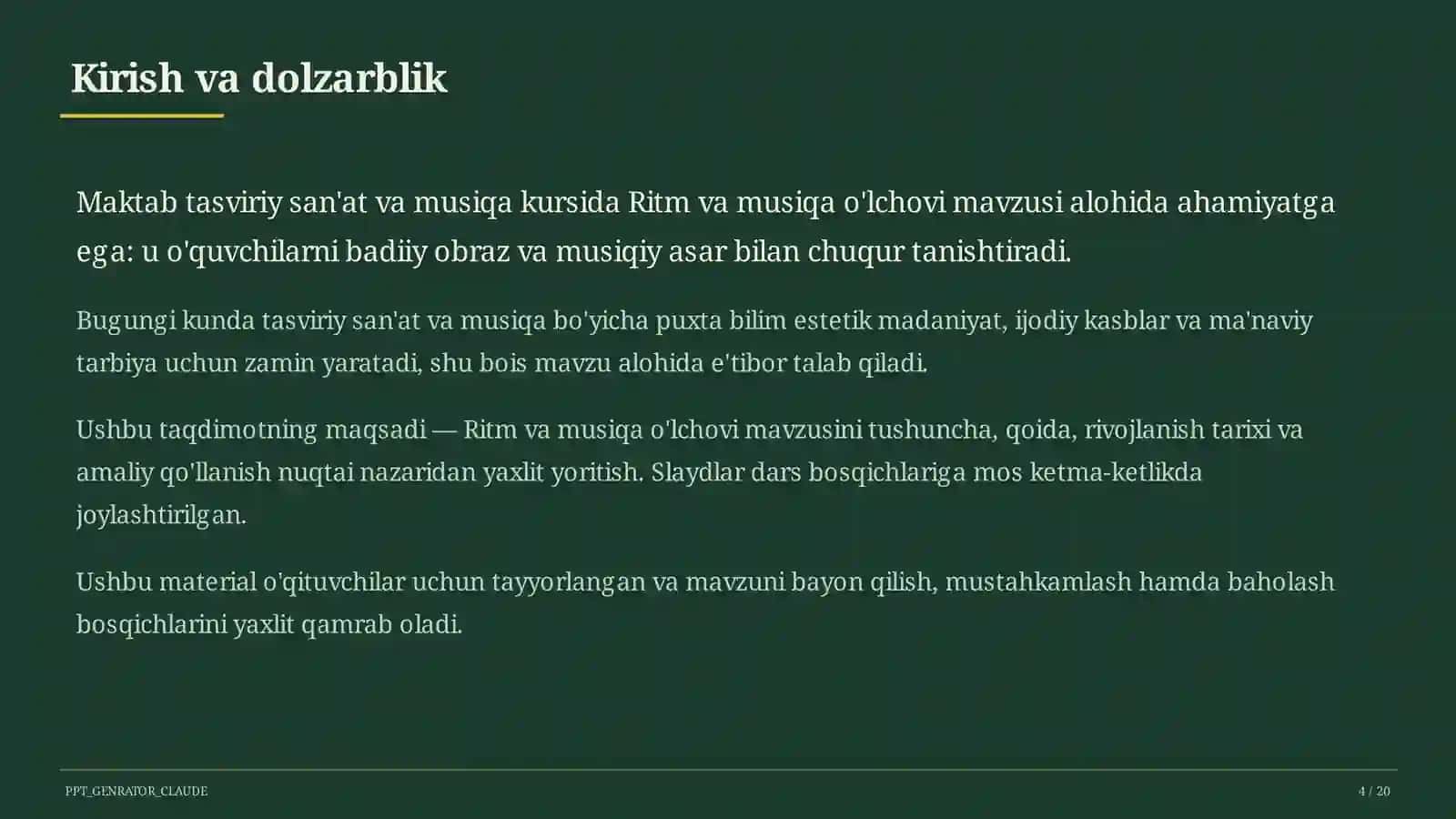 Ritm va musiqa o'lchovi (3-sinf) 4