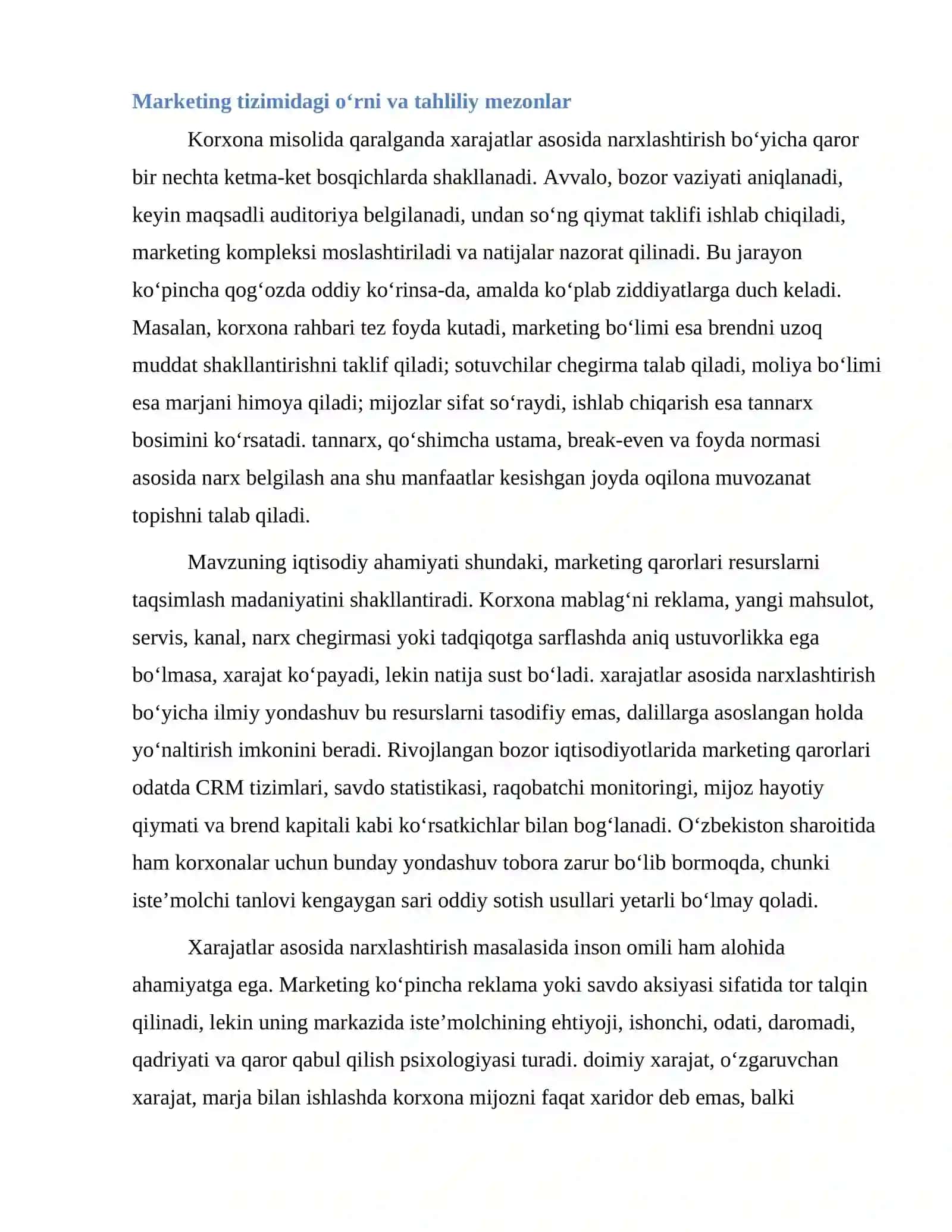 Xarajatlar asosida narxlashtirish 4