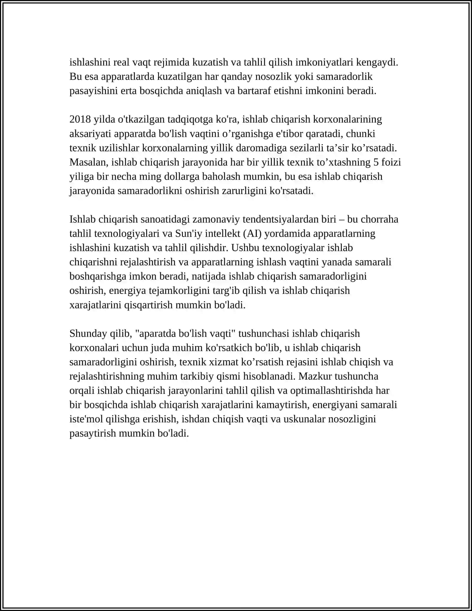 APARATDA BOʻLISH VAQTI BOʻYICHA OQIM ELEMENTLARI TAQSIMLANISHINING ASOSIY TAVSIFLARI 4