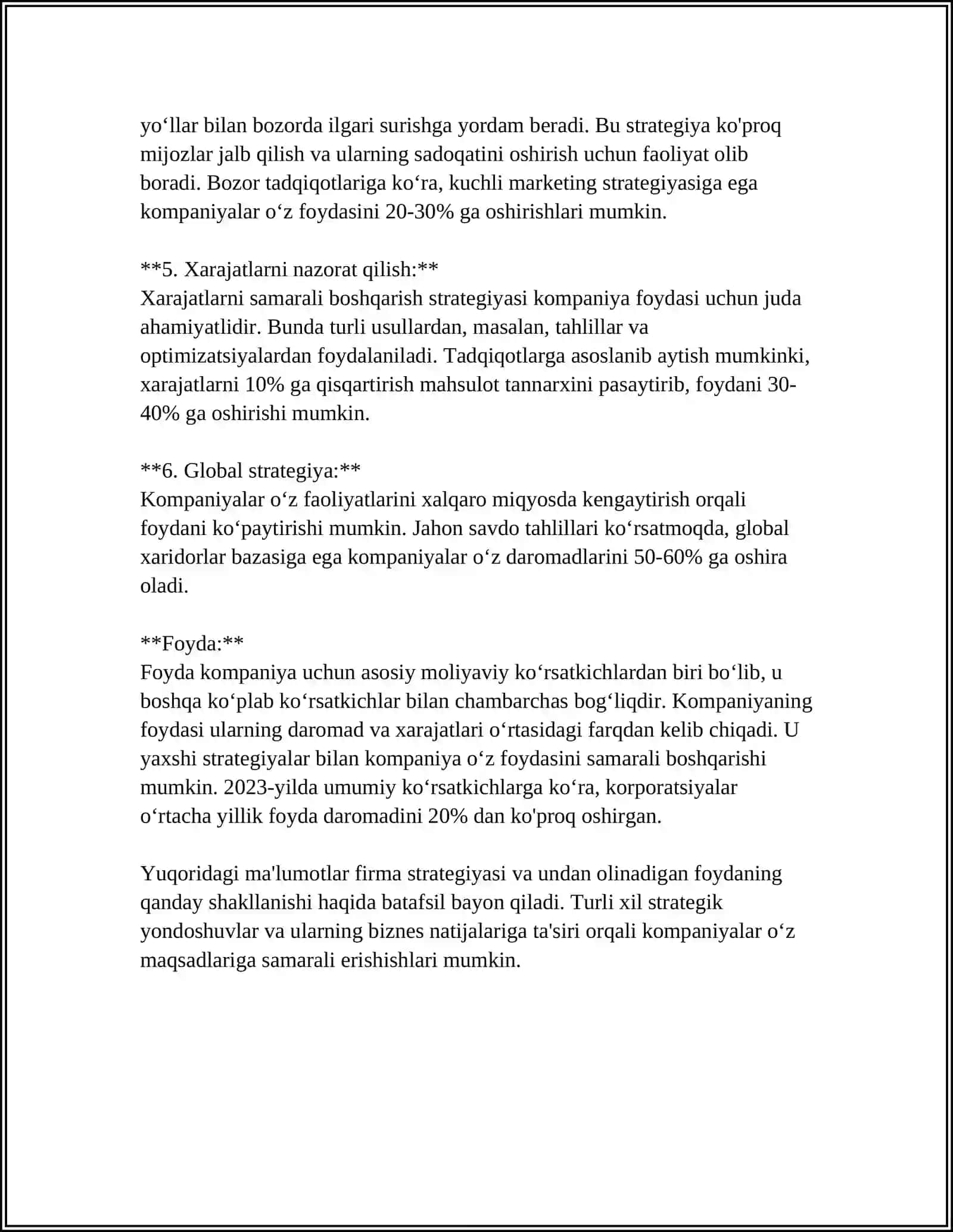 RAQOBATLASHUVCHI FIRMANING FOYDASI VA DAROMADLARI 4
