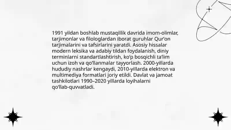 Mustaqillik yillarida Qurʼonning oʻzbek tiliga tarjima qilinishi va tafsirlari 4
