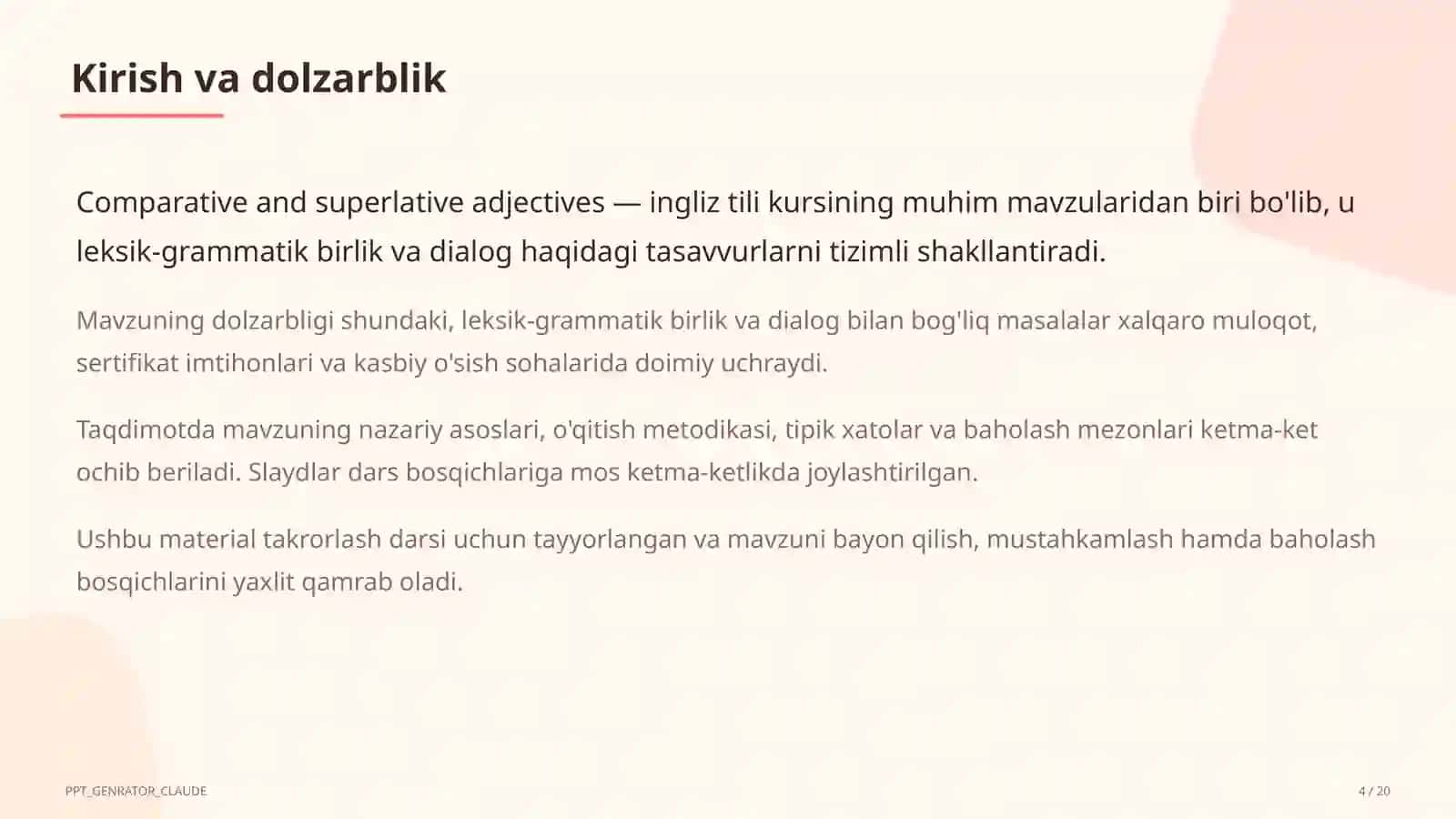 Comparative and superlative adjectives (6-sinf) 4