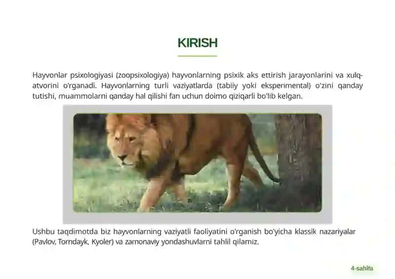 Hayvonlarda vaziyatlarning tadqiq qilinishi 4