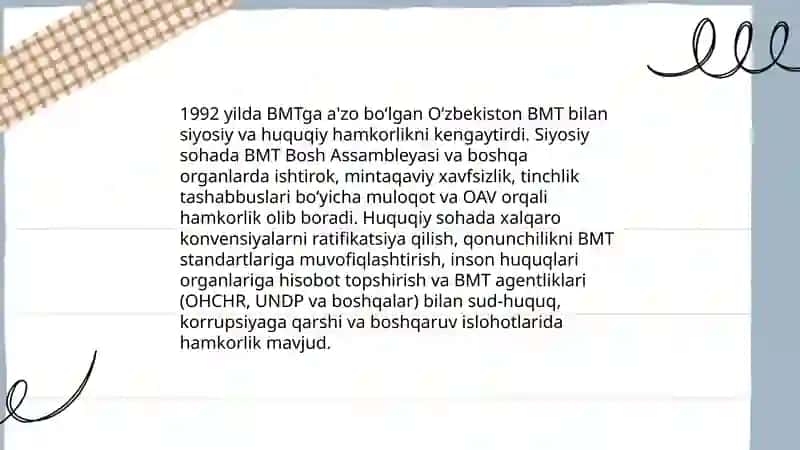 O'zbekistonning xalqaro tashkilotlar bilan hamkorlik aloqalari 4