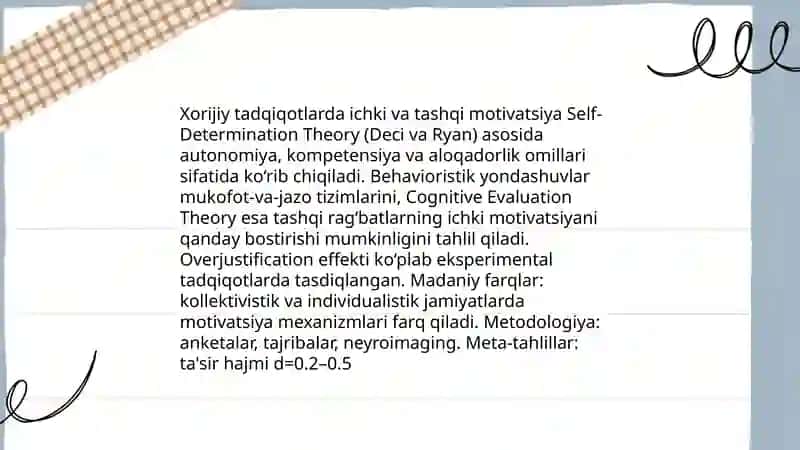 Xorij psixologiyasida motiv va motivatsiya muammosi 4