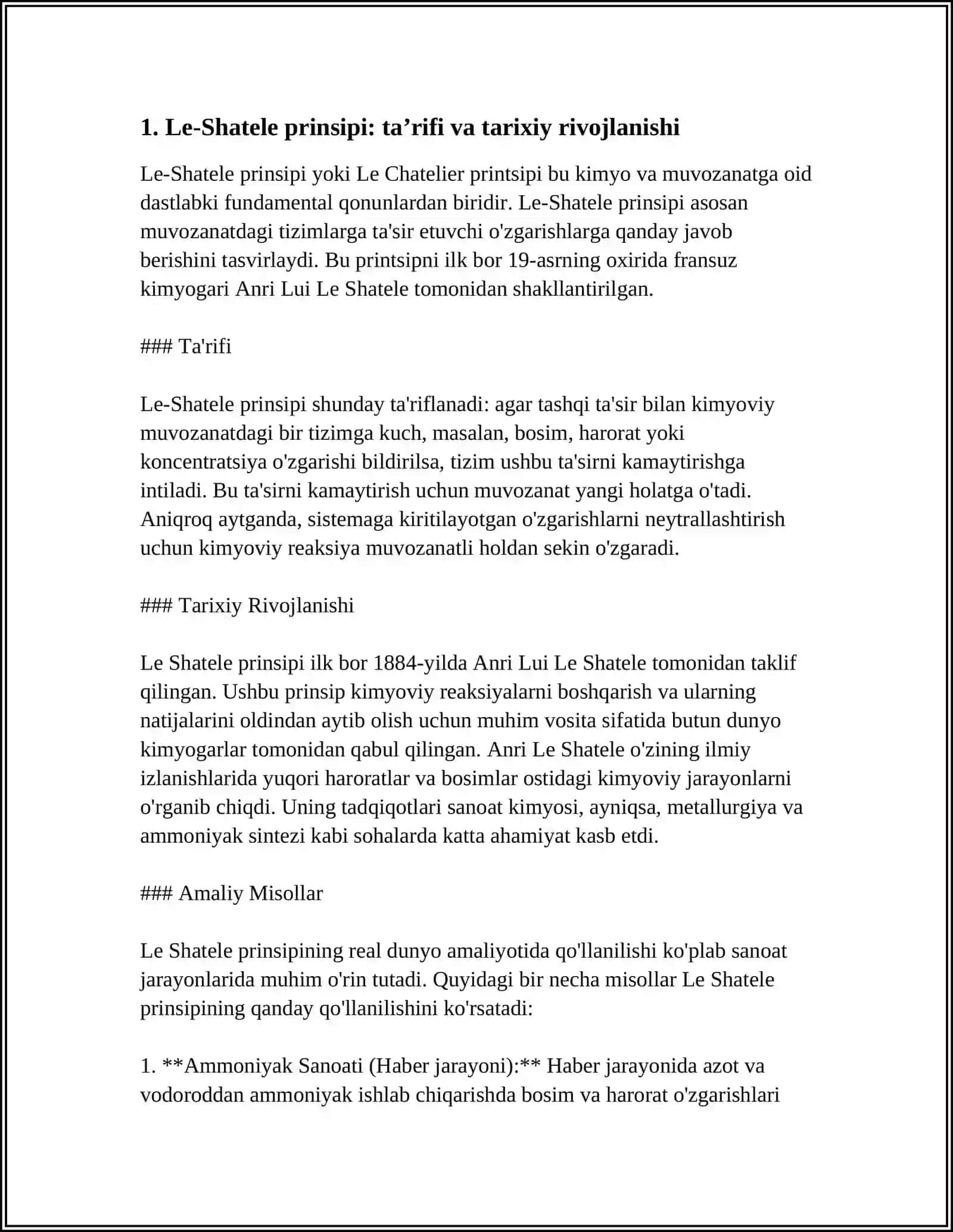 LE-SHATELE PRINSIPI VA UNING KIMYOVIY JARAYONLARDAGI AHAMIYATI 4