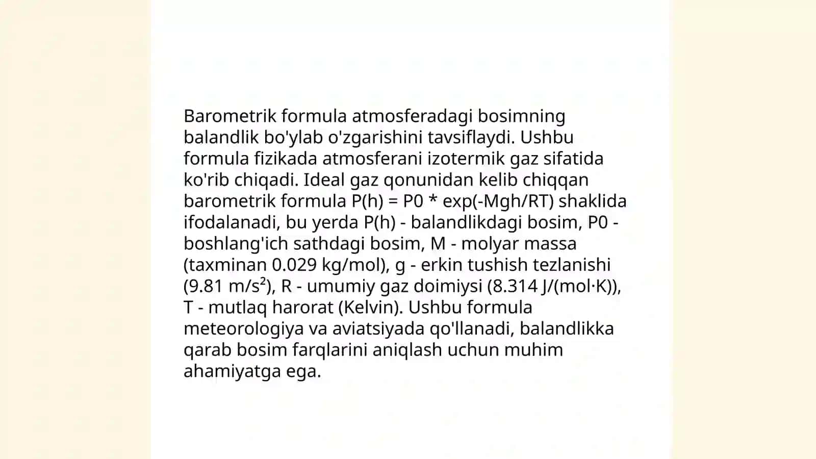 Barometrik formula va uni ba'zi masalalarni yechishdagi tatbiqi 4