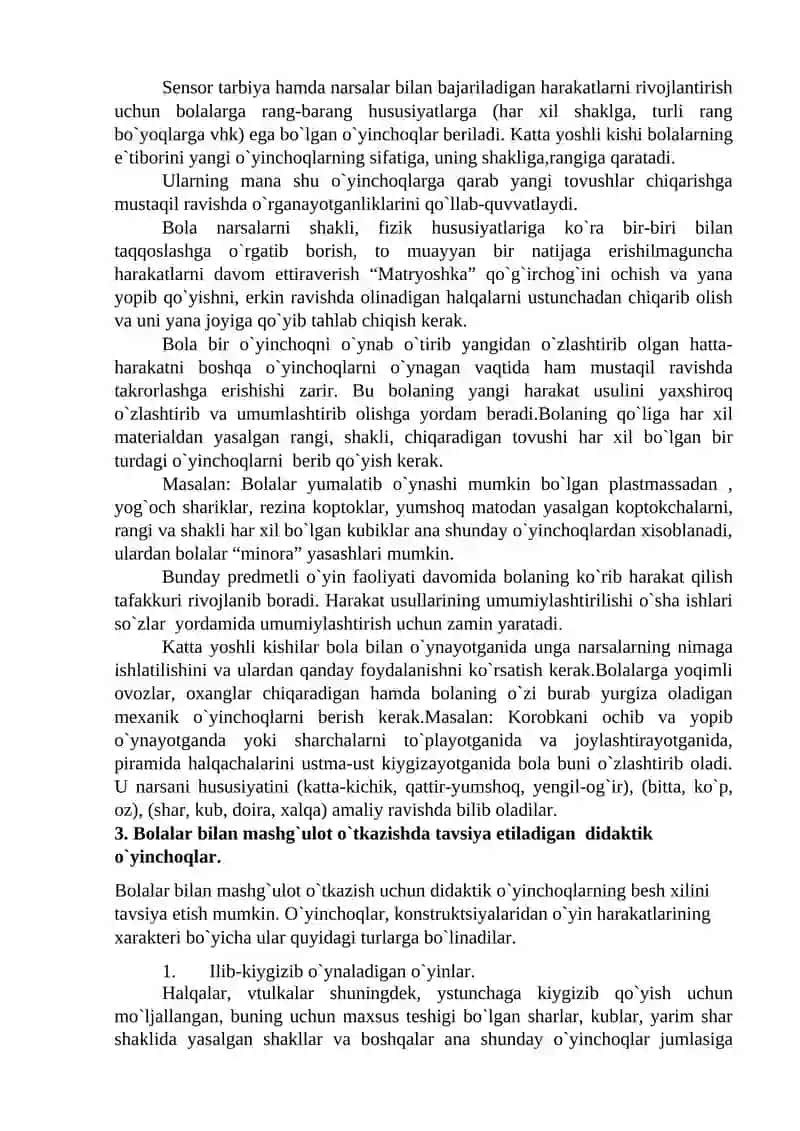 UCH YOSHDAN TO`RT YOSHGACHA BO`LGAN BOLALAR BILAN OLIB BORILADIGAN SENSOR TARBIYA MAZMUNI 4