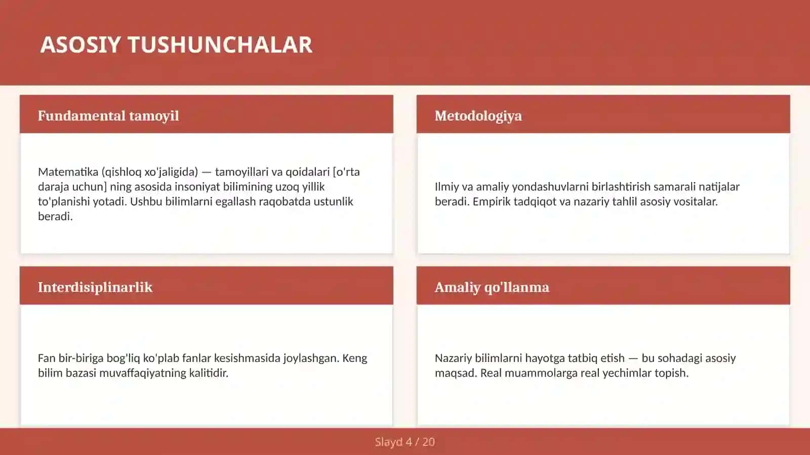 Matematika (qishloq xo'jaligida) — tamoyillari va qoidalari [o'rta daraja uchun] 4