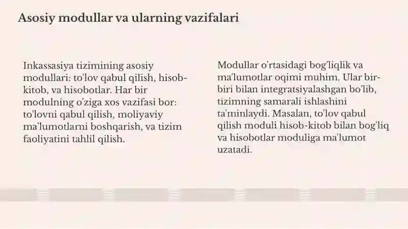 Inkassasiya dasturiy modullari va ularning vazifalari 4