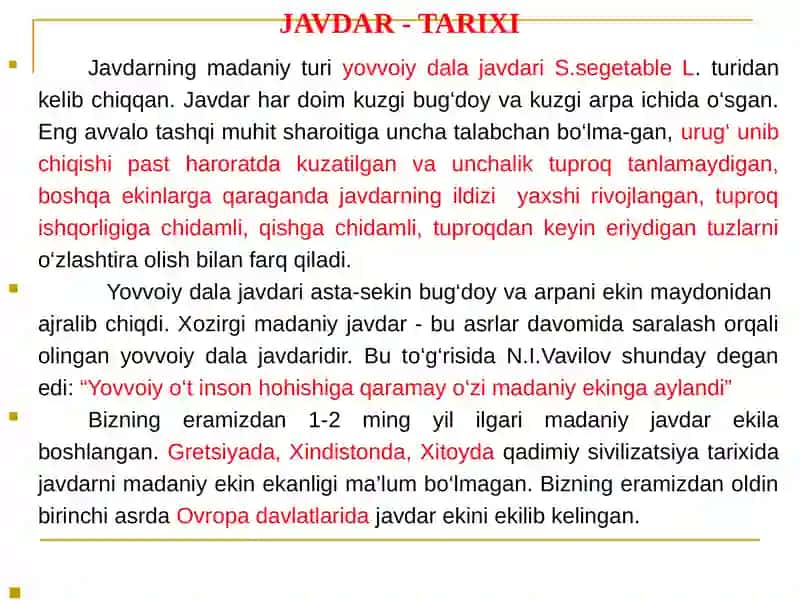 Javdarbiologiyasi va Yetishtirish Texnologiyasi 4