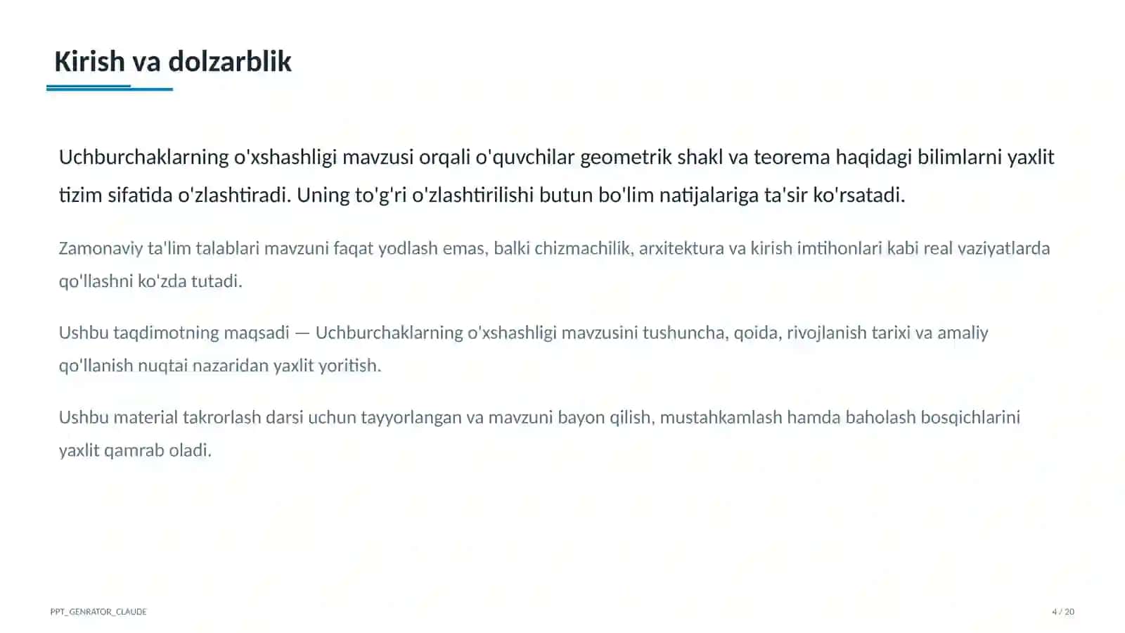 Uchburchaklarning o'xshashligi (8-sinf) 4