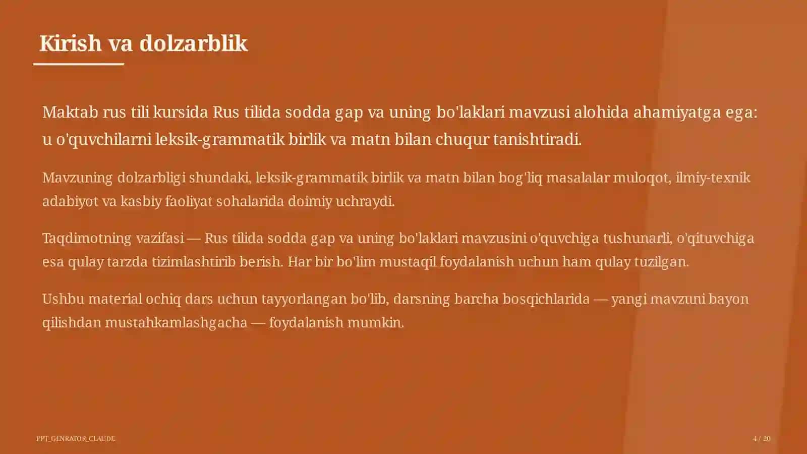 Rus tilida sodda gap va uning bo'laklari (8-sinf) 4