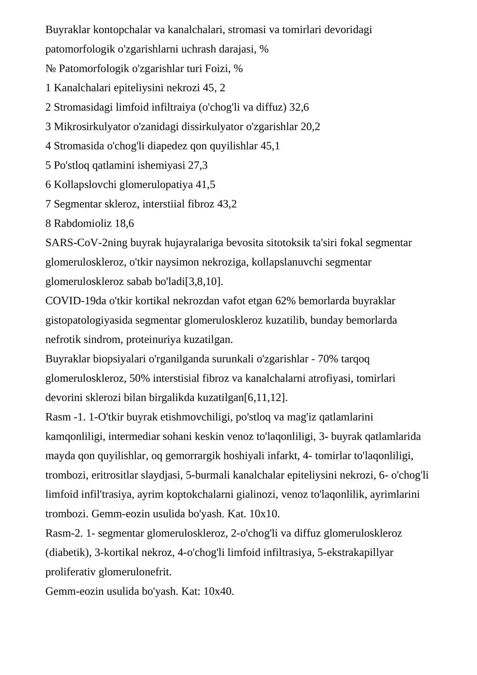 COVID-19 KASALLIGIDA BUYRAKLARDAGI PATOMORFOLOGIK O'ZGARISHLAR 4
