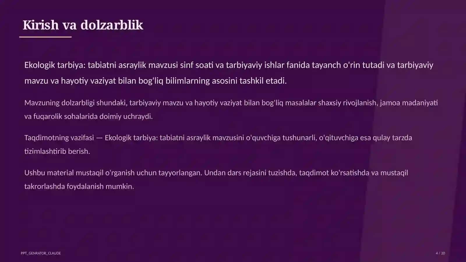 Ekologik tarbiya: tabiatni asraylik 4