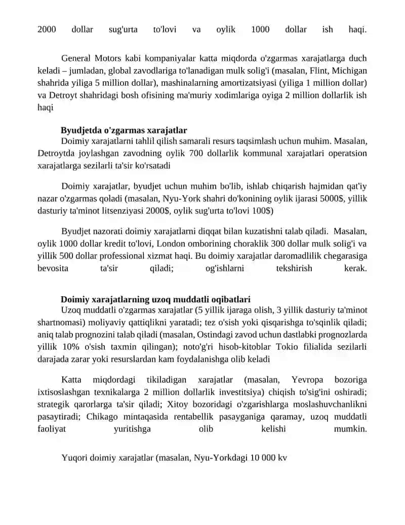 Doimiy xarajatlar xulqini tahlil qilish 4