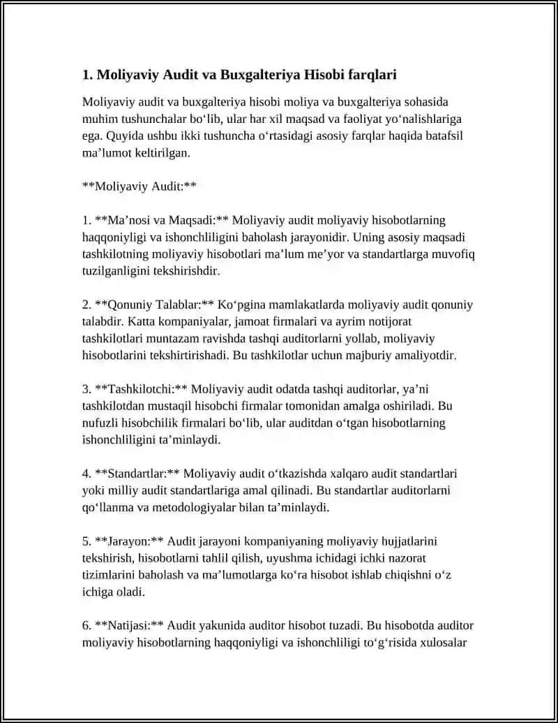 AUDITNING BUXGALTERIYA HISOBI BILAN BOG'LIQLIGI O'RTASIDAGI FARQLAR 4