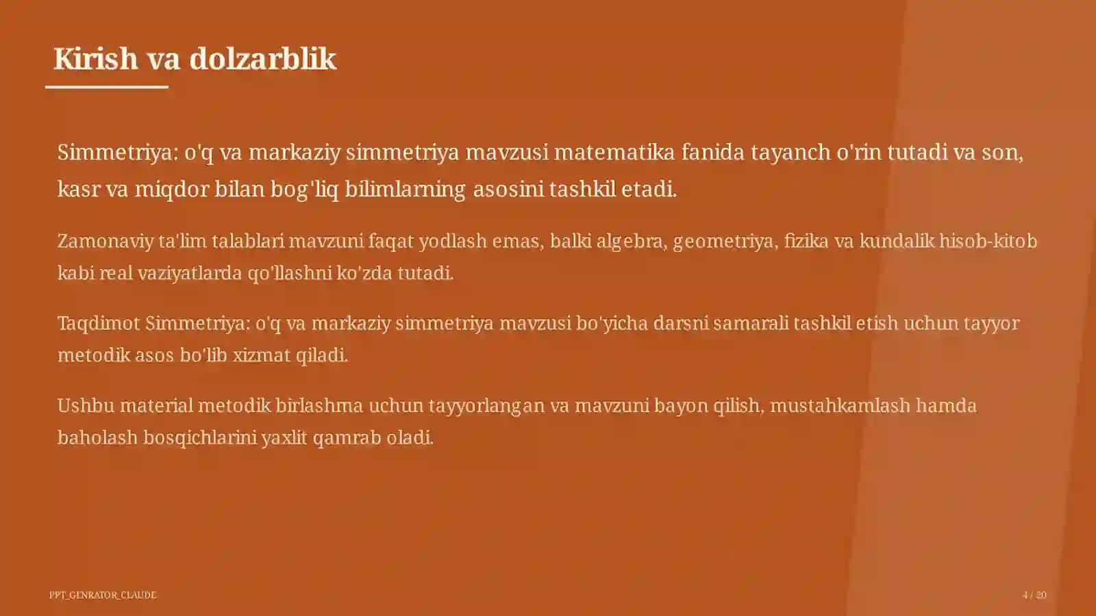 Simmetriya: o'q va markaziy simmetriya (6-sinf) 4
