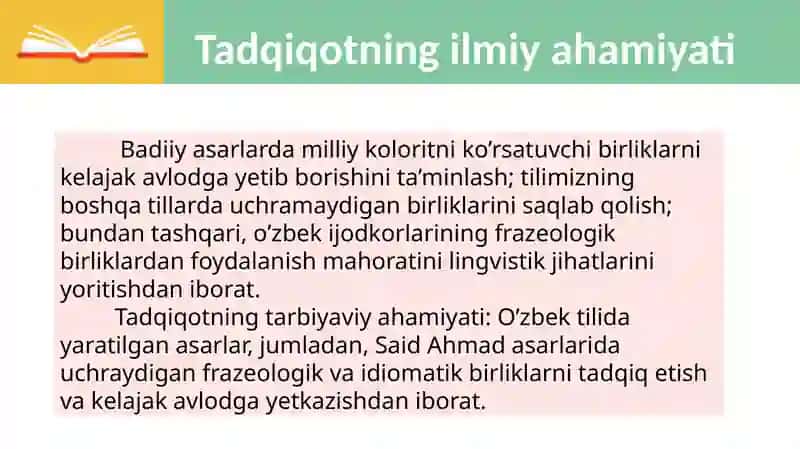Said Ahmad asarlarida frazeologik va idiomatik birliklar tadqiqi 4