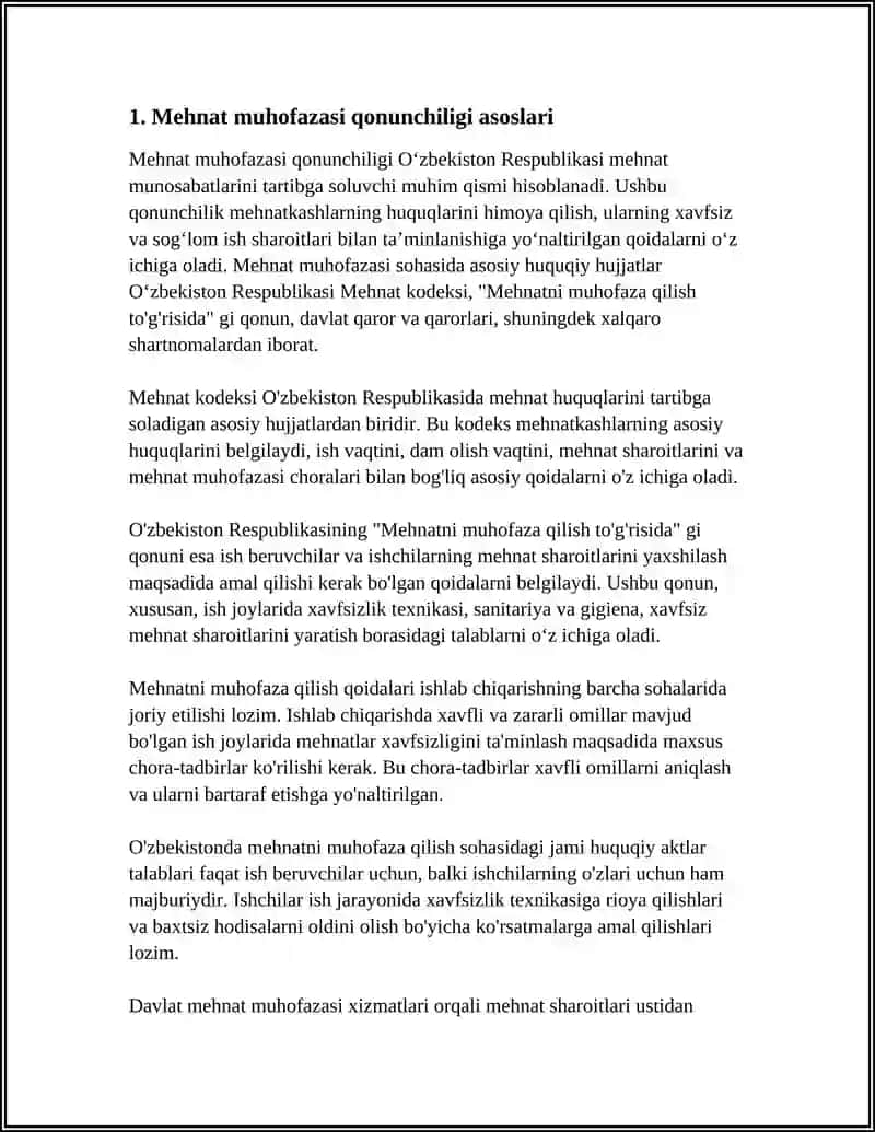 MEHNAT MUHOFAZASI BÕYICHA ÕQISHLARNI TASHKIL QILISH VA BILIMLARNI SINASH TÕG'RISIDA NAMUNAVIY NIZOMNI O'RGANISH 4
