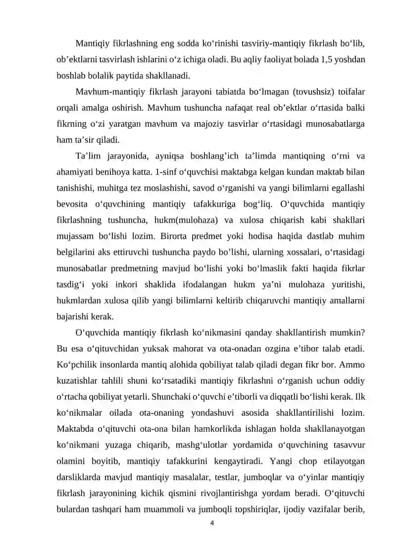 XALQARO BAHOLASH DASTURI ASOSIDA BOSHLANG'ICH SINF O'QUVCHILARINING AQLIY TAFAKKURINI RIVOJLANTIRISH 4