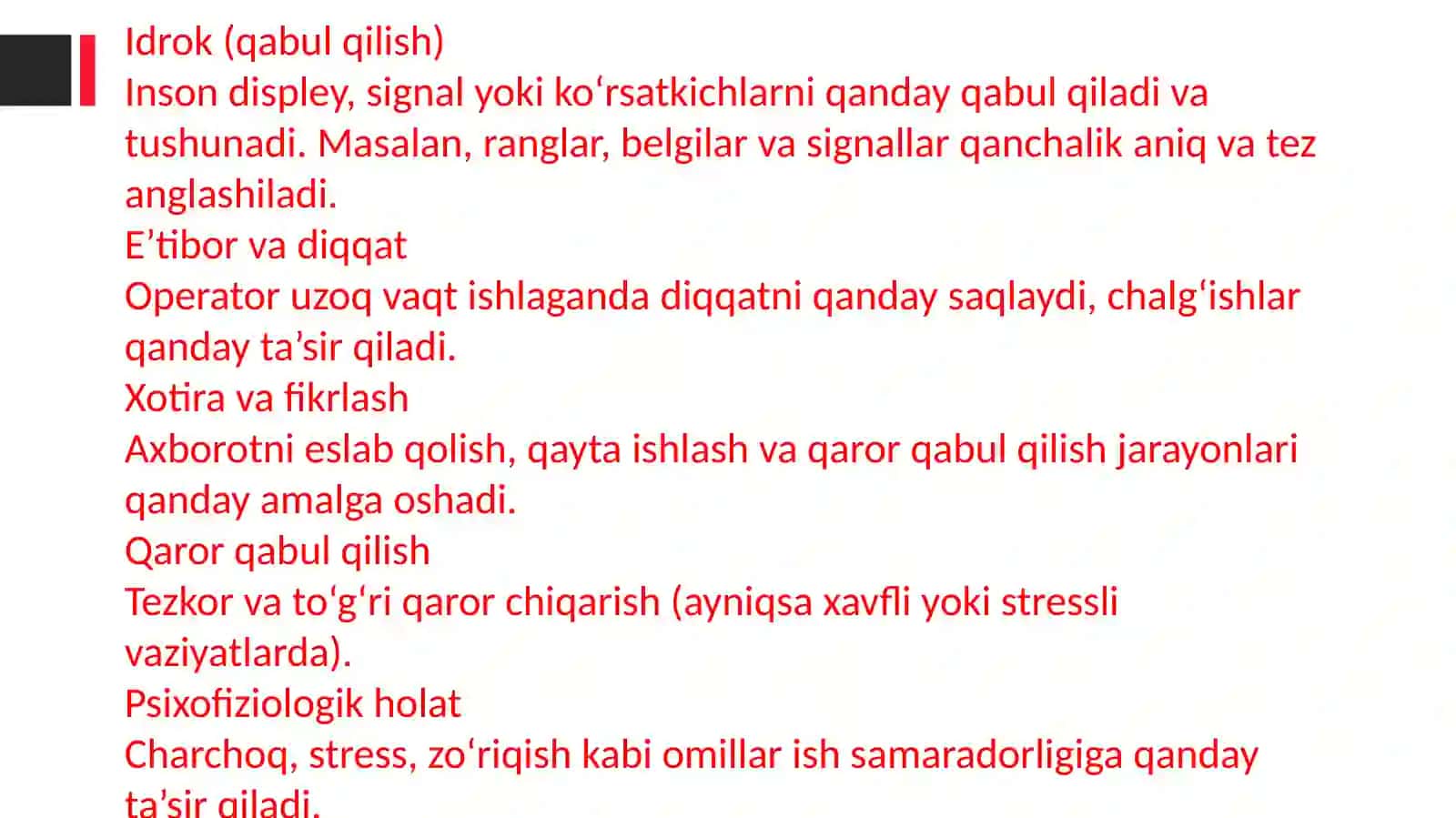 Muhandislik psixologiyasining predmeti, maqsadi va  asosiy kontseptual qoidalari. 4