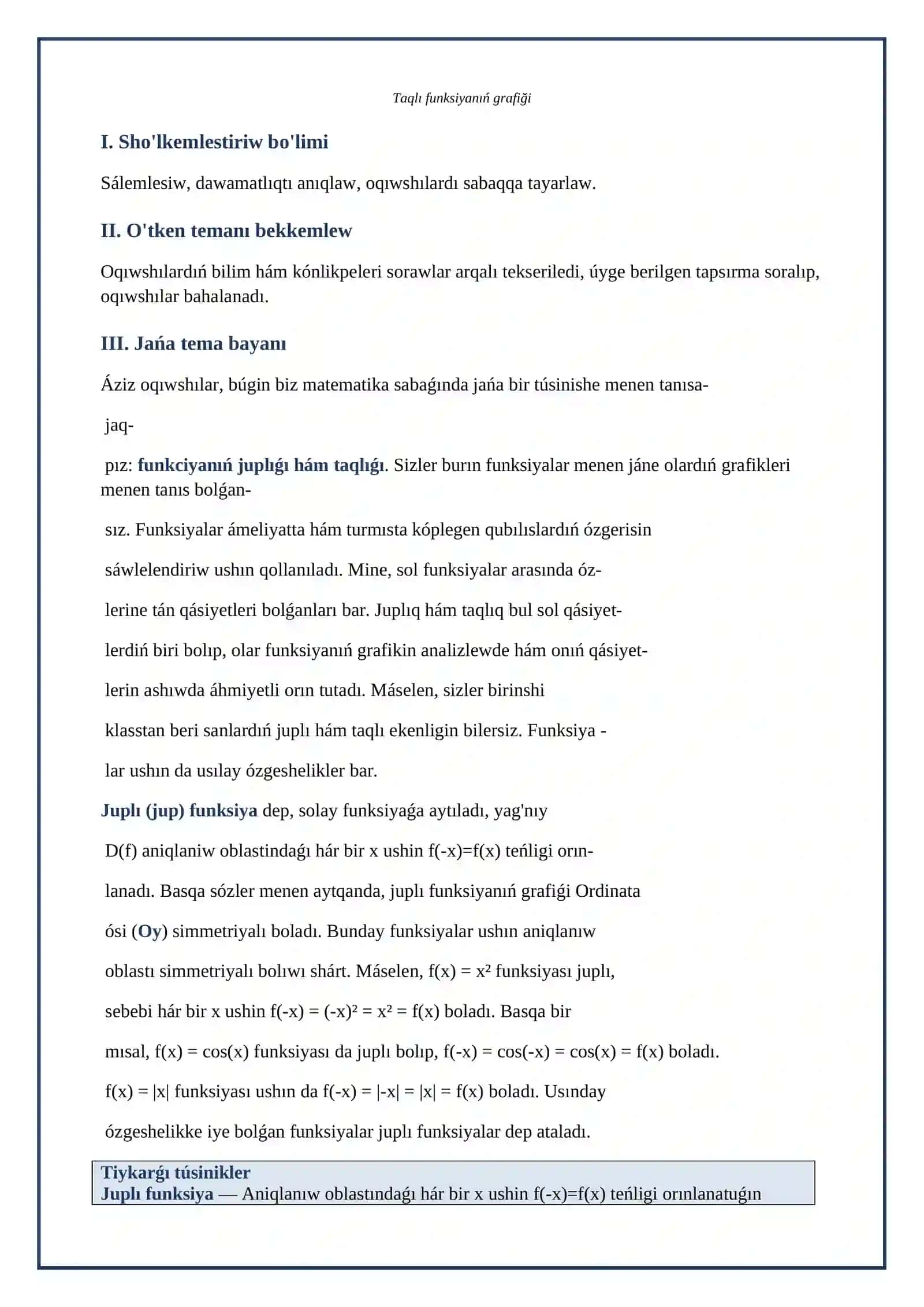 Lesson on Funkciyaniń juplığı hàm taqlığı 4