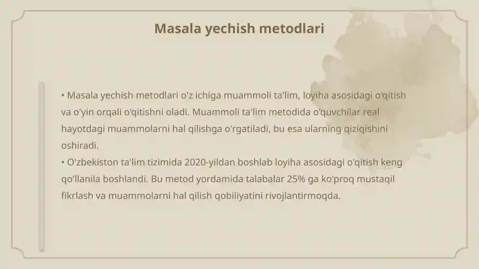 Masala yechishga oʻrgatishning Umumiy usullari ustida ishlash 4