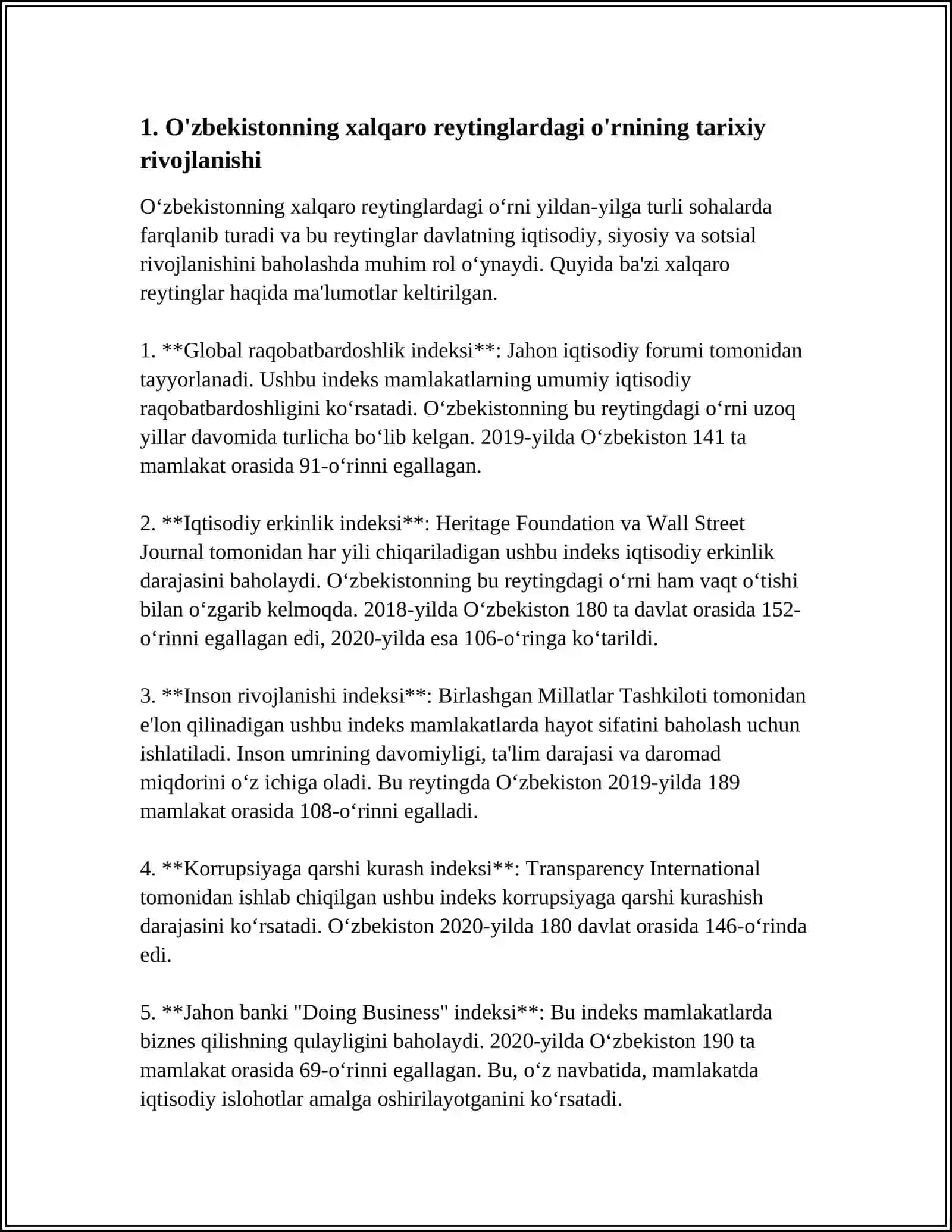 O’ZBEKISTONNI XALQARO REYTINGLARDAGI KO’RSATGICHLARINI KO’TARISHNING TARIXIY VA SIYOSIY AHAMIYATI 4