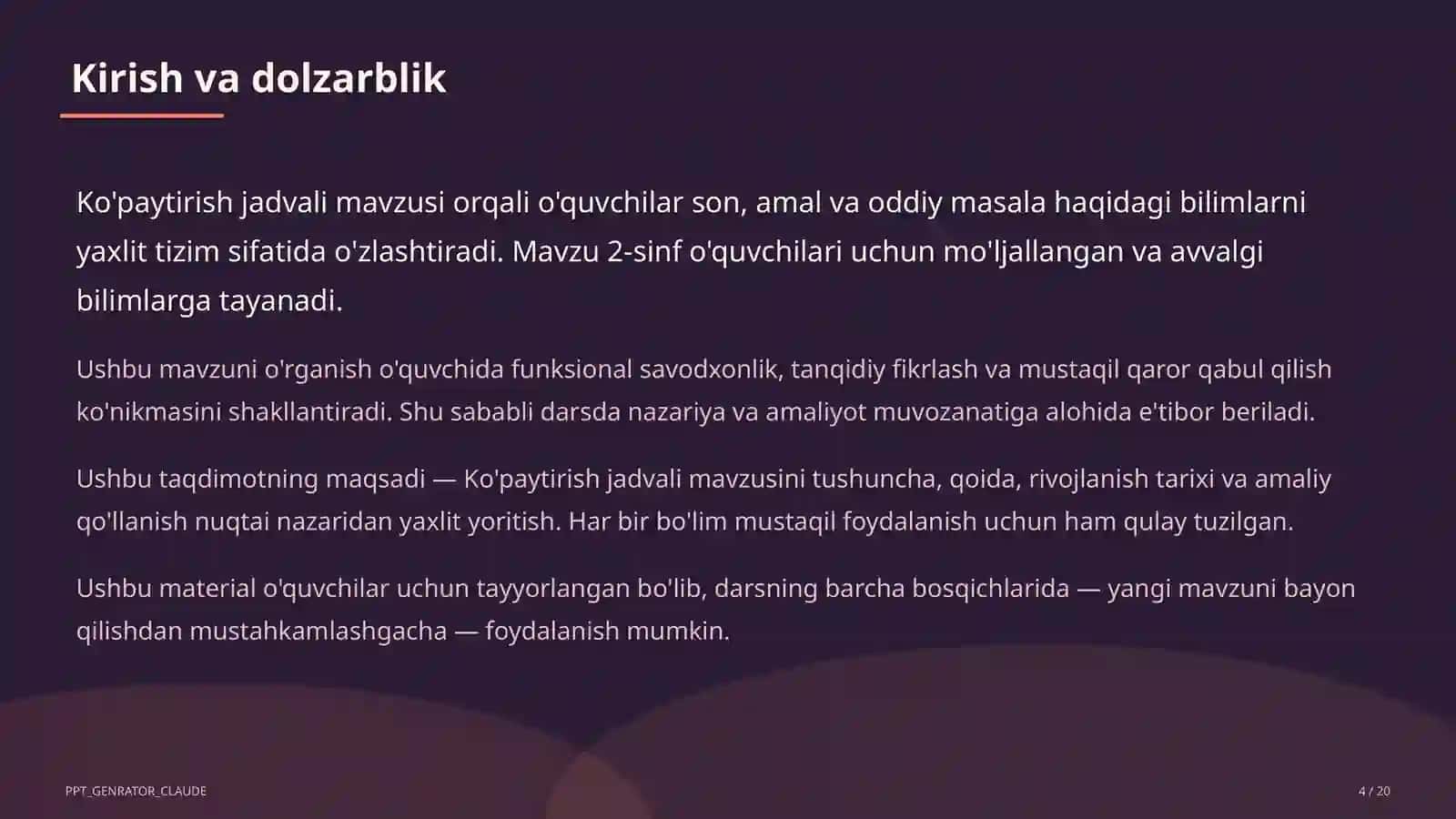 Ko'paytirish jadvali (2-sinf) 4