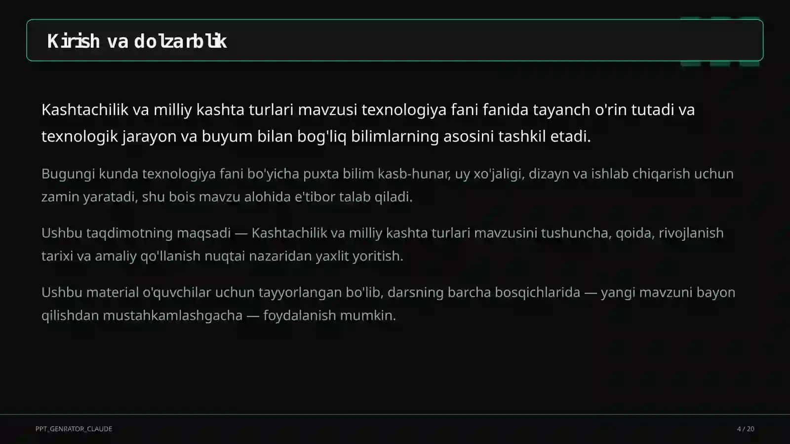 Kashtachilik va milliy kashta turlari (5-sinf) 4