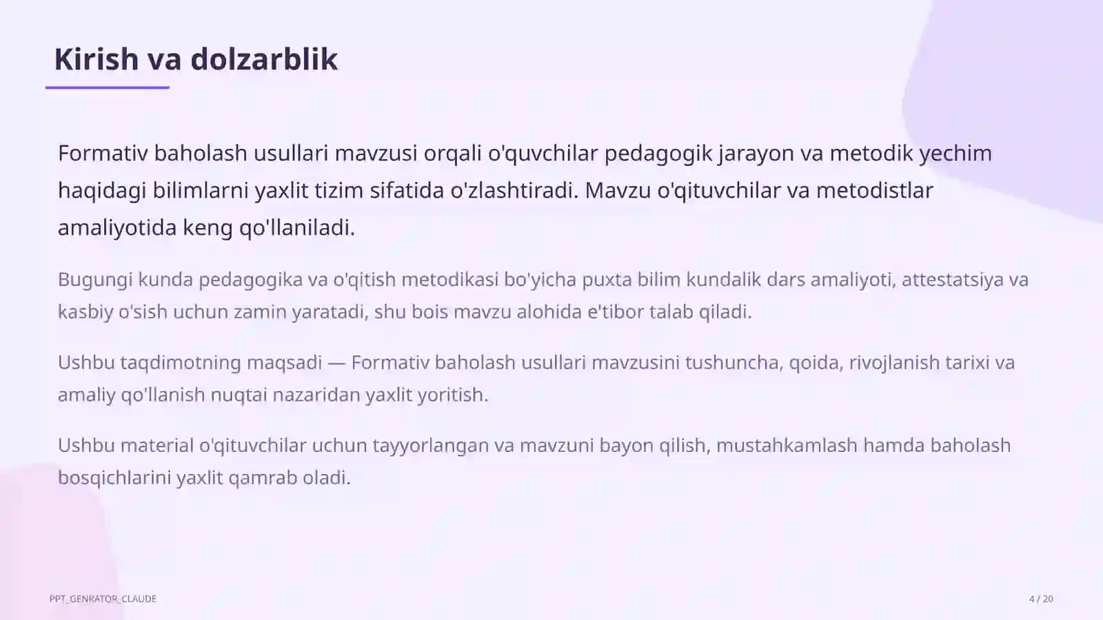 Formativ baholash usullari 4